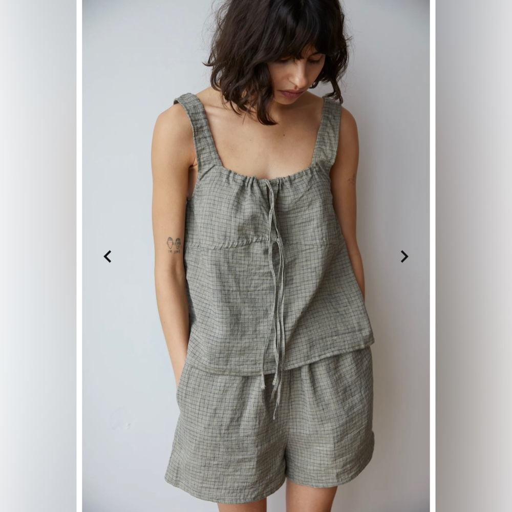 Deiji Studios Rise Short Set - Linen Check Size Small / Medium New with Tags NWT